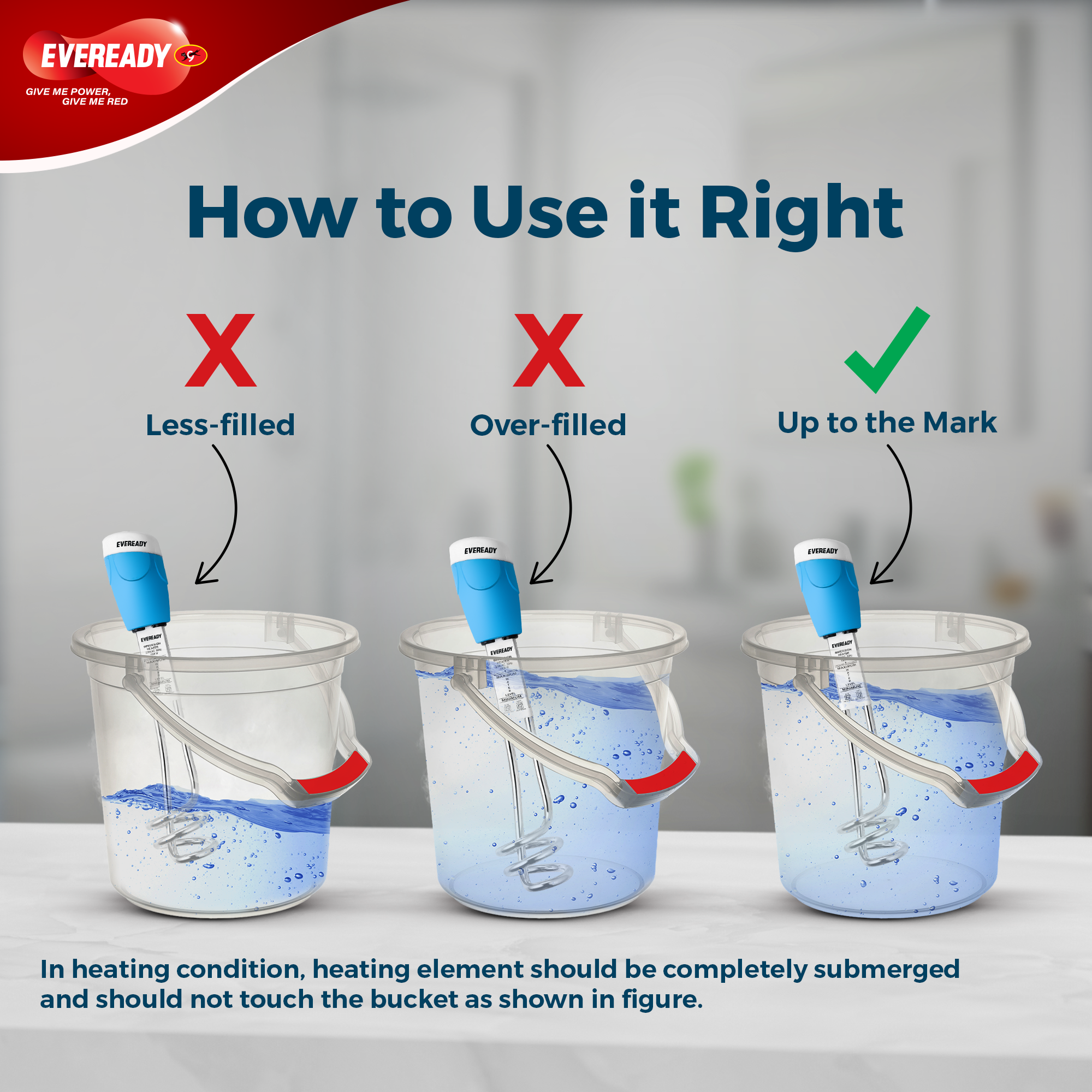 Eveready EP1500 1500W Immersion Water Heater Rod with Shock Proof Body