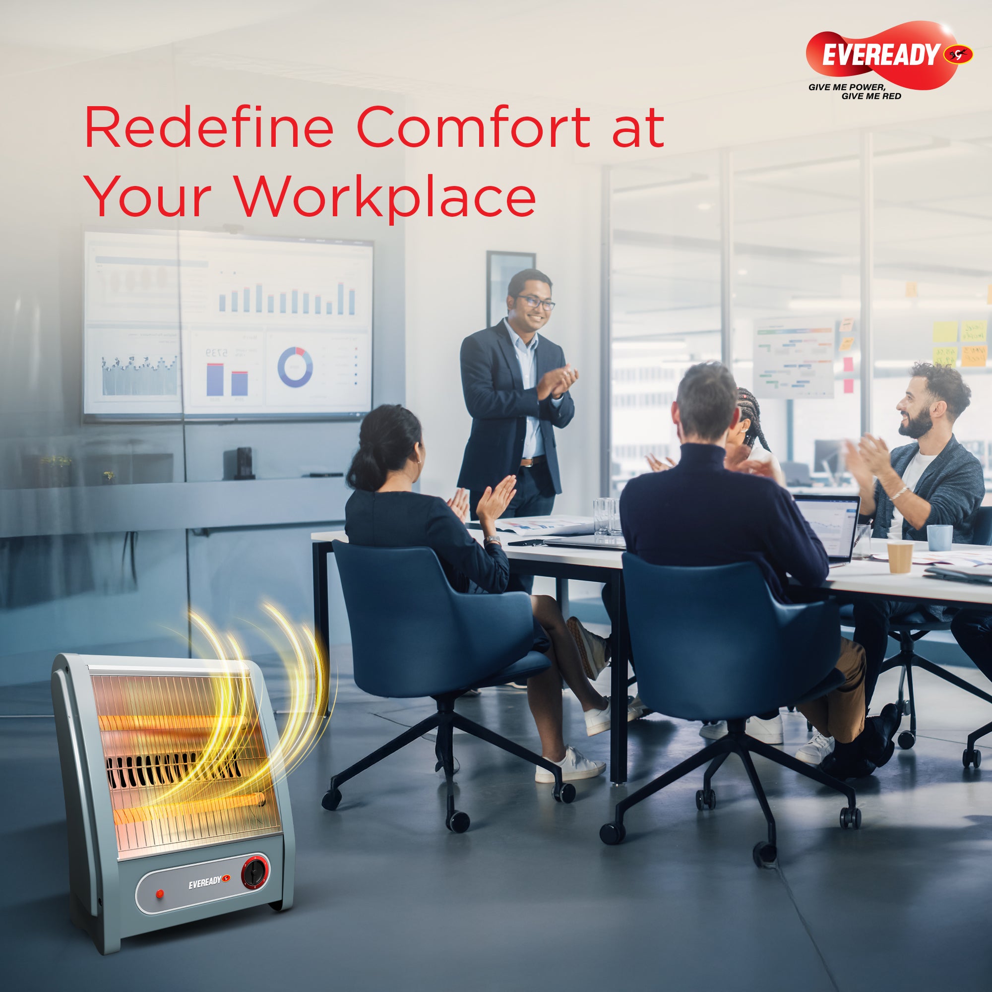 Eveready Pyrowarm 800W Quartz Room Heater with Dual Heating Elements & Tip-Over Protection