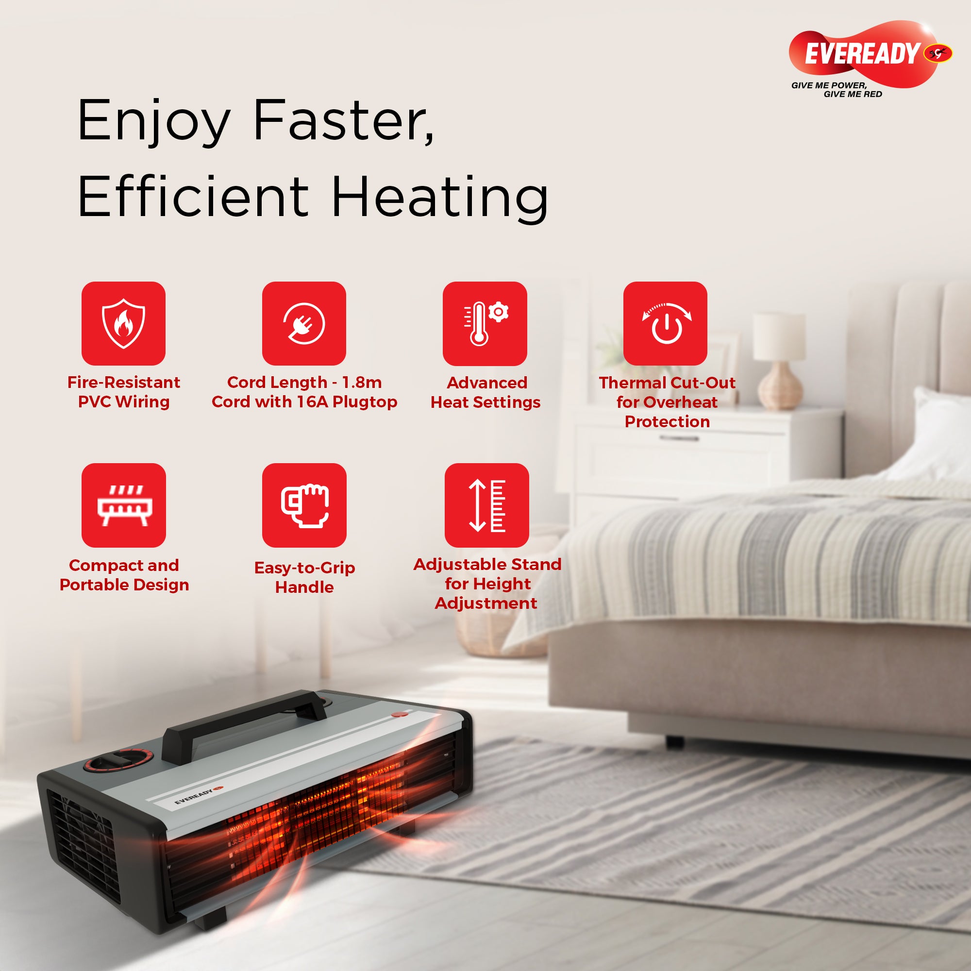 Eveready Thermaflo Convector 2000W Room Heater with Adjustable Thermostat & Dual Heat Settings