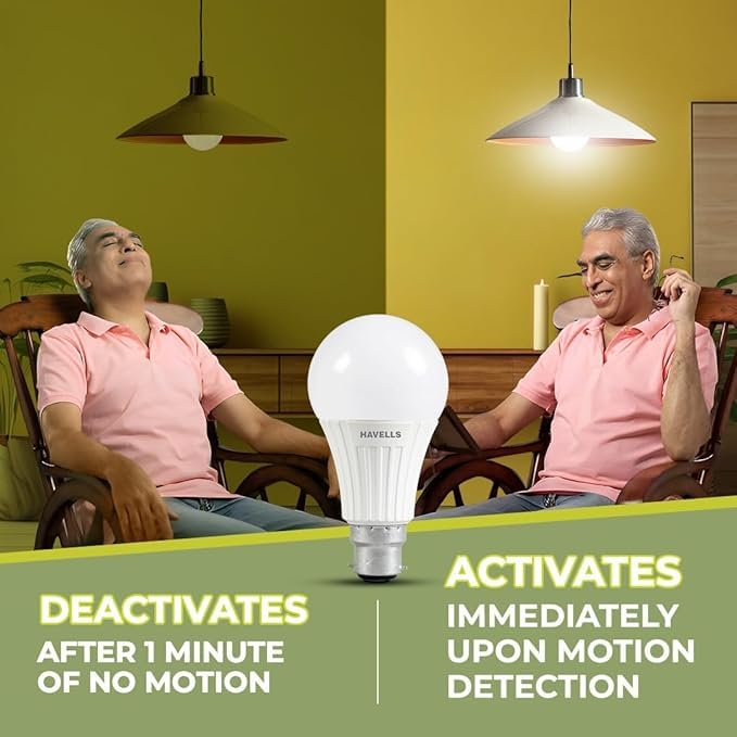 Havells Sensolite 9W Motion Sensor Led Bulb |Auto on-Auto off|5 Mtr Radius Sensor Area (B22 Cool day white)