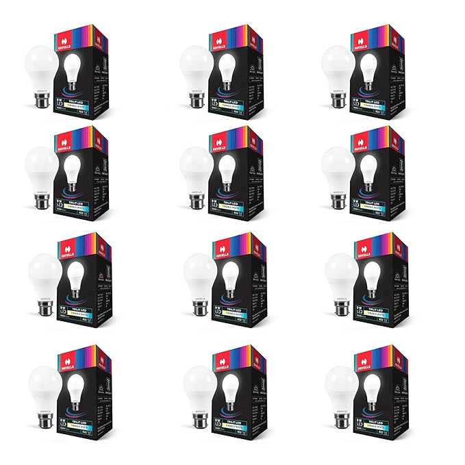Havells (3 in 1) 9W LED Bulb for Home & Office |B22 LED Bulb Base |Cool Day White Light (6500K/4000k/3000k) |4Kv Surge Protection |High Voltage Protection |Eco Friendly Energy Efficient | Pack of 12
