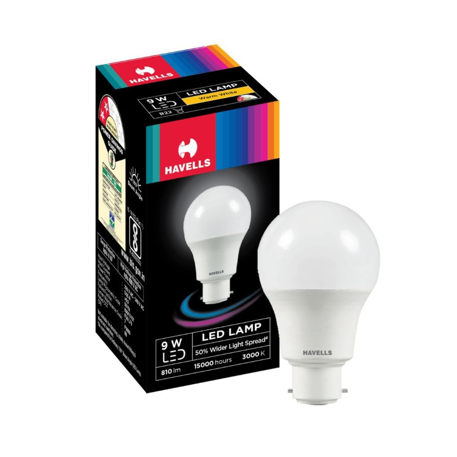 9W LED Bulb with B22 Base with packaging on a white background