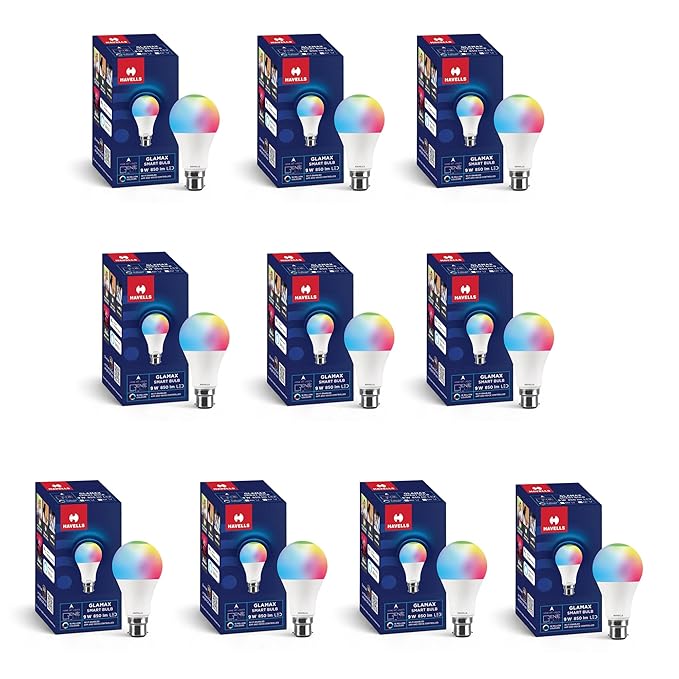 Havells Glamax 9W B22 WiFi LED Smart Bulb with Music Sync Function, Compatible with Amazon Alexa and Google Assistant (16M Colours)