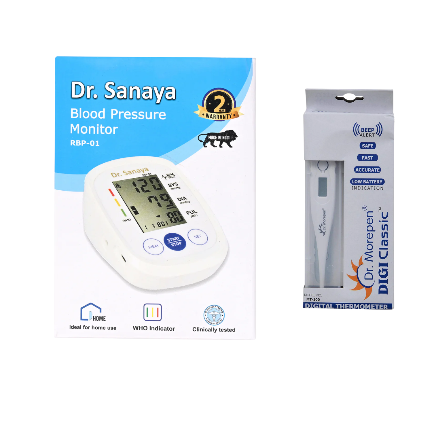 Dr. Sanaya RBP-01 Automatic BP Monitor + Dr. Morepen MT-110 Digital Thermometer Combo | Accurate Home Health Kit