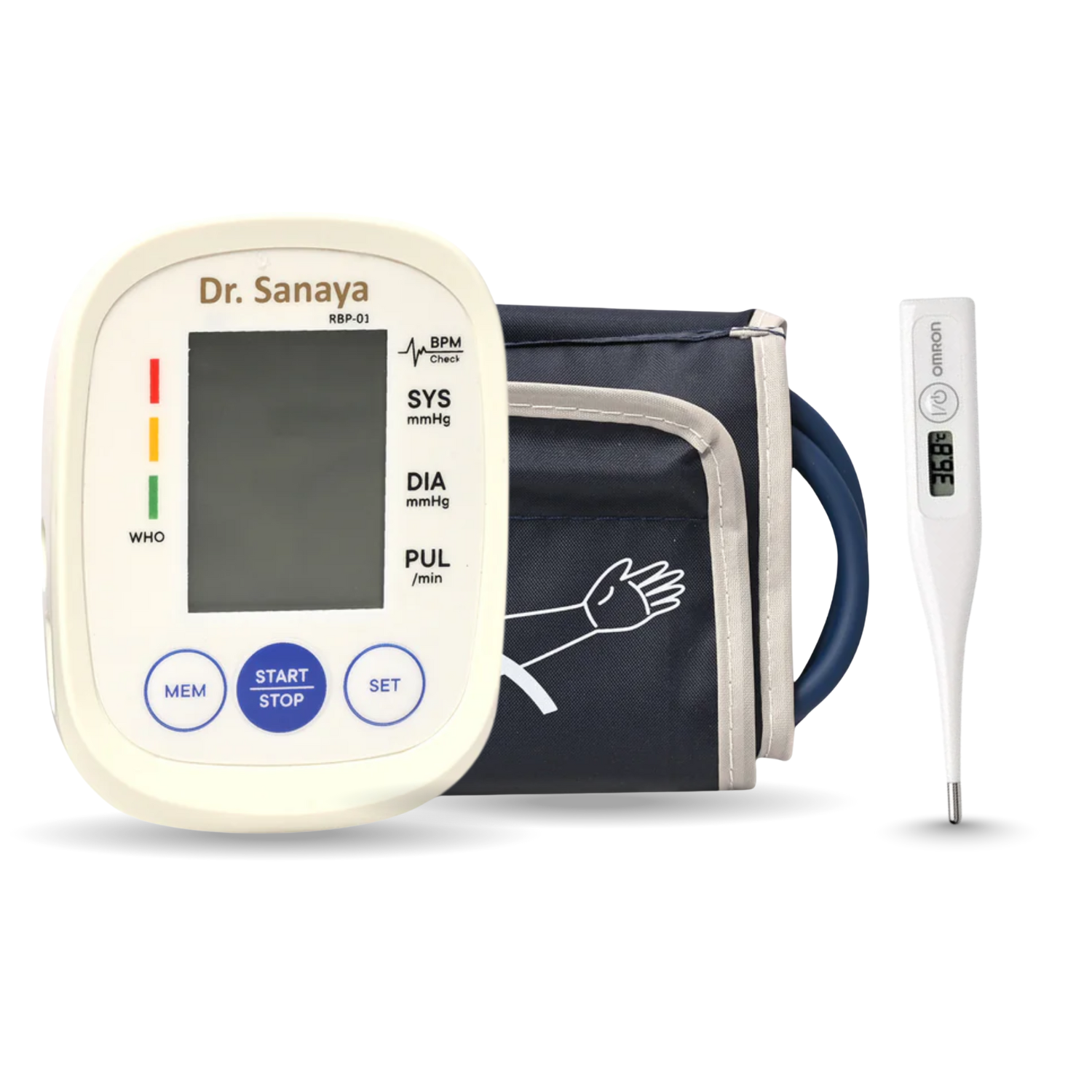 Dr. Sanaya RBP-01 Automatic BP Monitor + Omron MC-246 Digital Thermometer Combo | Reliable Home Health Kit