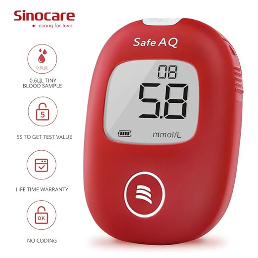 Sinocare Safe AQ Smart blood glucose monitor | With 50 strips, 50 lancets & 1 lancing device