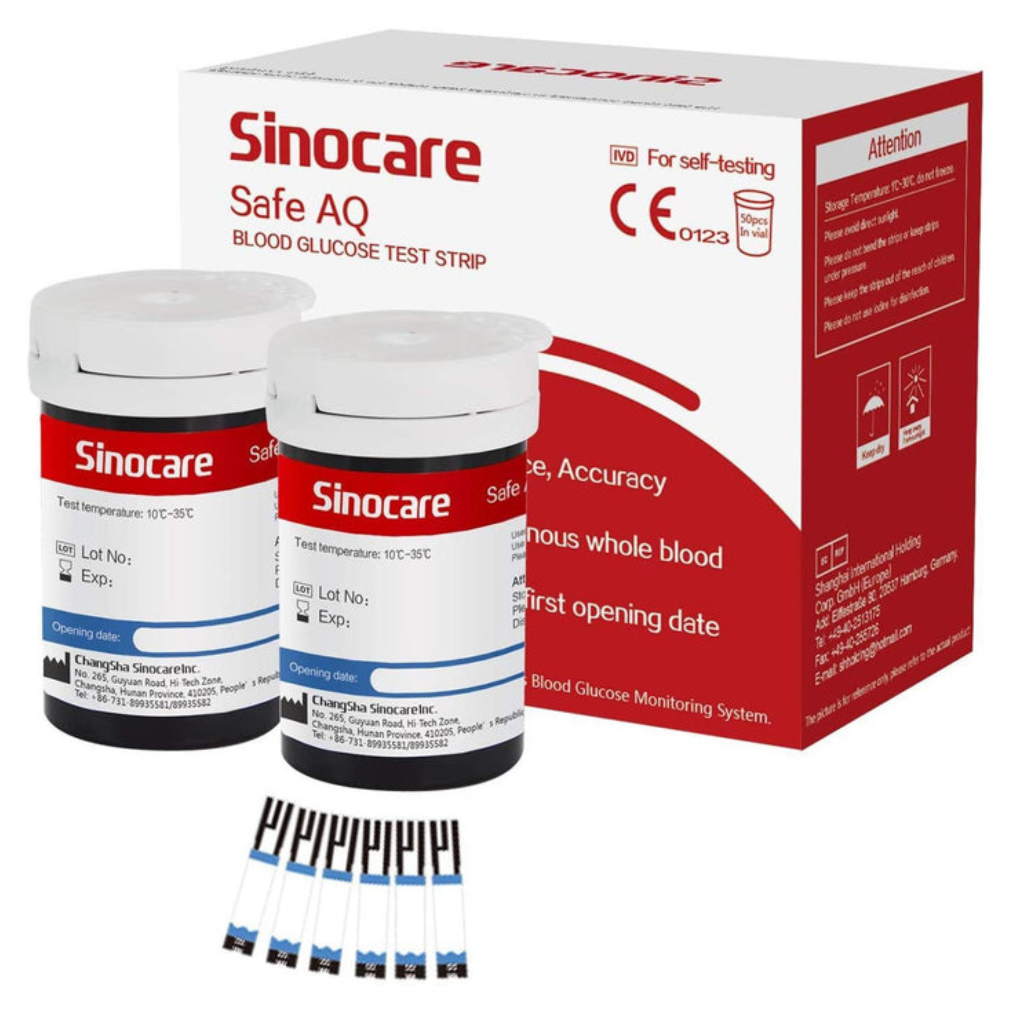 Sinocare Safe AQ blood glucose 50 test strips (Red) | (compatible with Safe AQ glucometer only)
