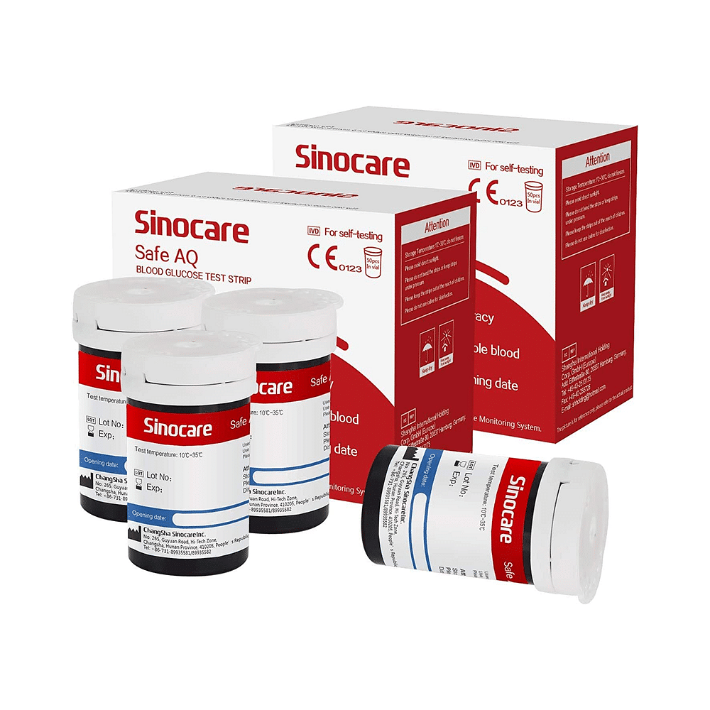 Sinocare Safe AQ blood glucose test strips, 100 Strips (Red) | Works with Safe AQ glucometer only