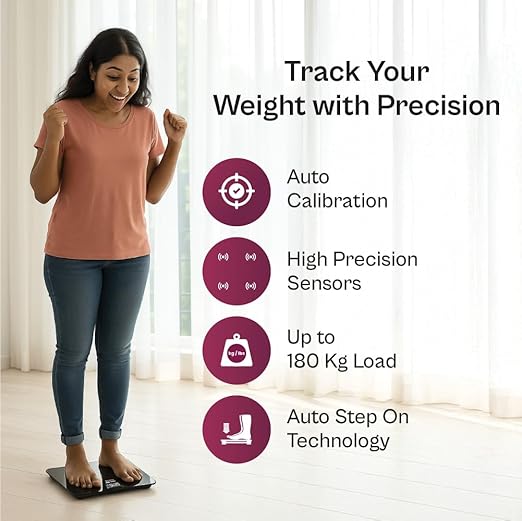 Tata 1mg Weightwise Digital Weighing Scale | 180kg Capacity, LED Display, 4-Sensor Accuracy, Step-On & Auto Calibration, Anti-Skid Base Body | Weight Machine for Home Use