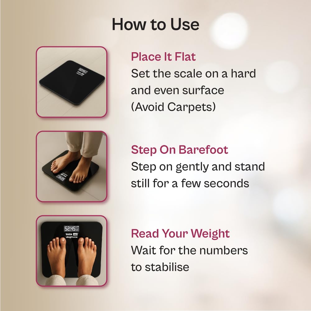 Tata 1mg Weightwise Digital Weighing Scale | 180kg Capacity, LED Display, 4-Sensor Accuracy, Step-On & Auto Calibration, Anti-Skid Base Body | Weight Machine for Home Use