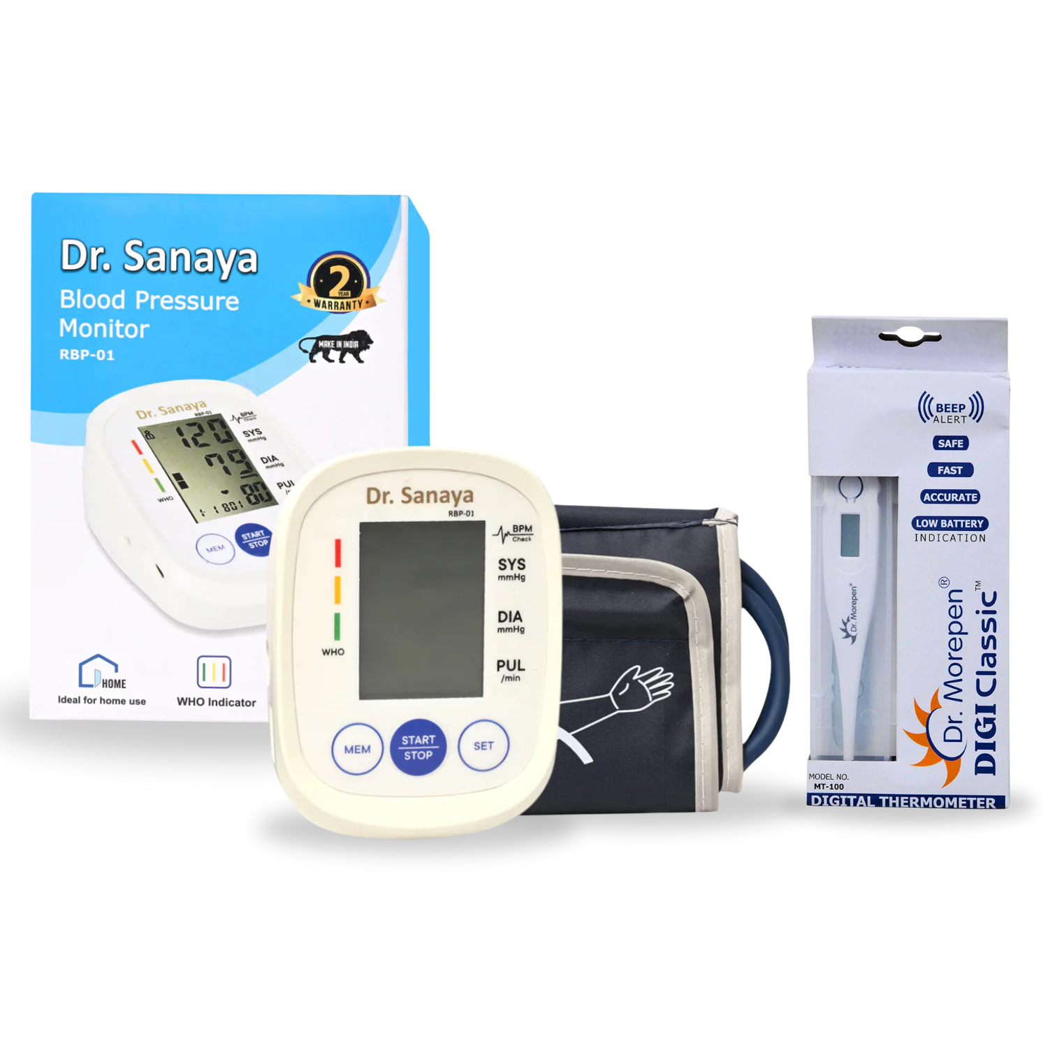 Dr. Sanaya RBP-01 Automatic BP Monitor + Dr. Morepen MT-110 Digital Thermometer Combo | Accurate Home Health Kit