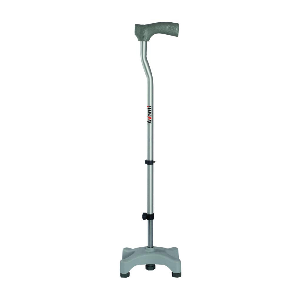 Vissco Avanti L Shape Quadripod Walking Stick | For Elderly & those Physically Challenged |Lightweight | Height Adjustable walking stick with 4 Legss - Universal (Grey)