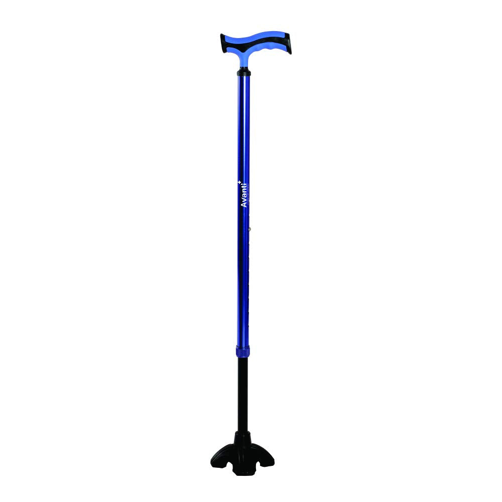 Vissco Avanti Plus - T Shape Aluminum Stick, Lightweight Walking Stick, Adjustable Height, Wide Base for Balance (Blue)