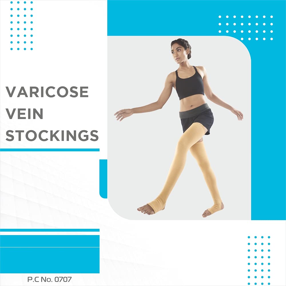 Vissco Varicose Vein Stockings -Thigh Length (Above Knee), Leg Compression Stockings for Swollen, Tired, Aching Legs, Pain Relief Stockings, Edema, Sore Legs
