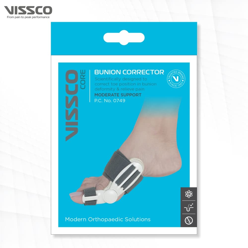 Vissco Toe Splint/Bunion Splint for Left and Right Legs, Deformity of the Big toe, Toe Corrector, Fracture Support, Foot Pain Relief, Tight Fitting Band - Universal (Black)