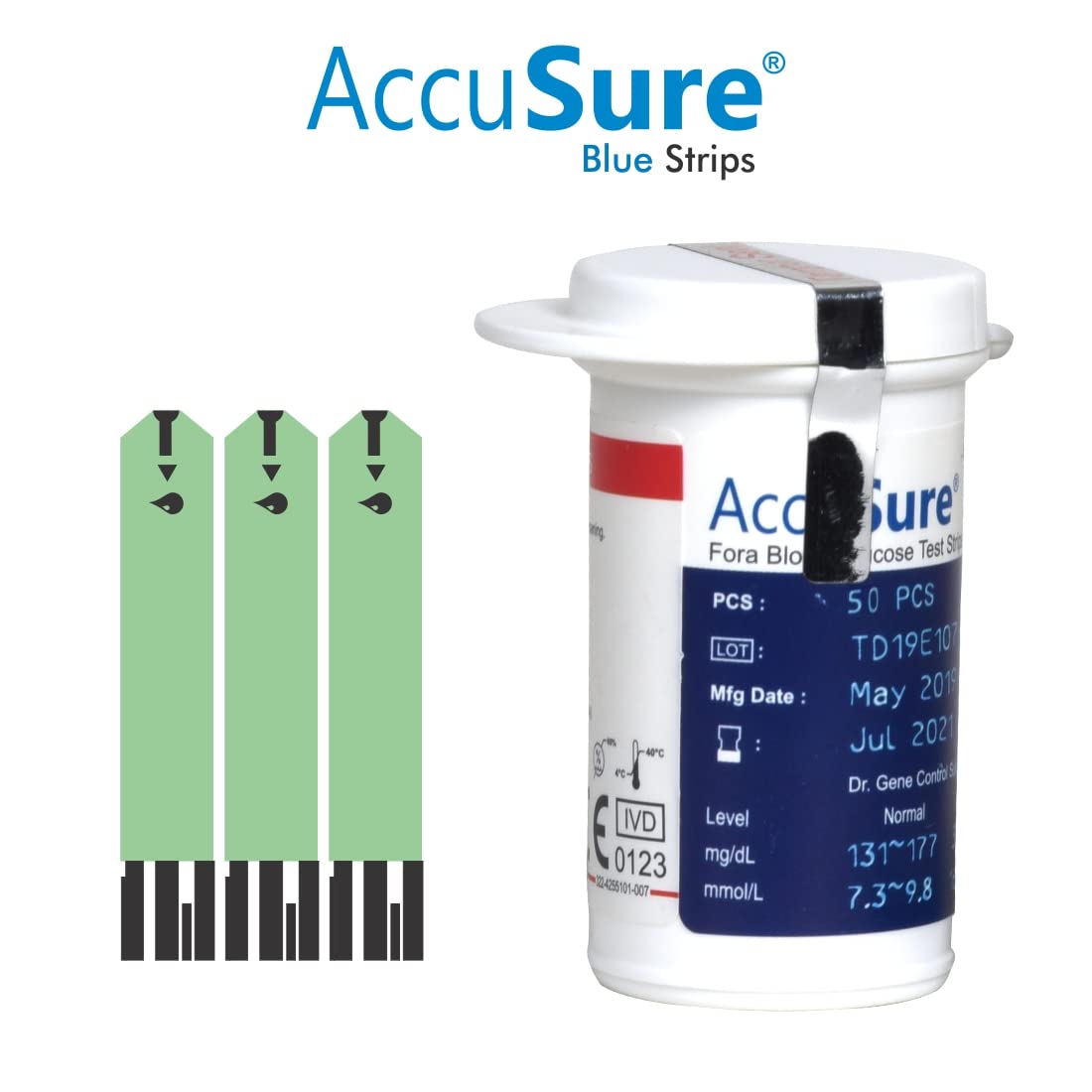 AccuSure Blue Glucometer Test Strips, (Only Strips)