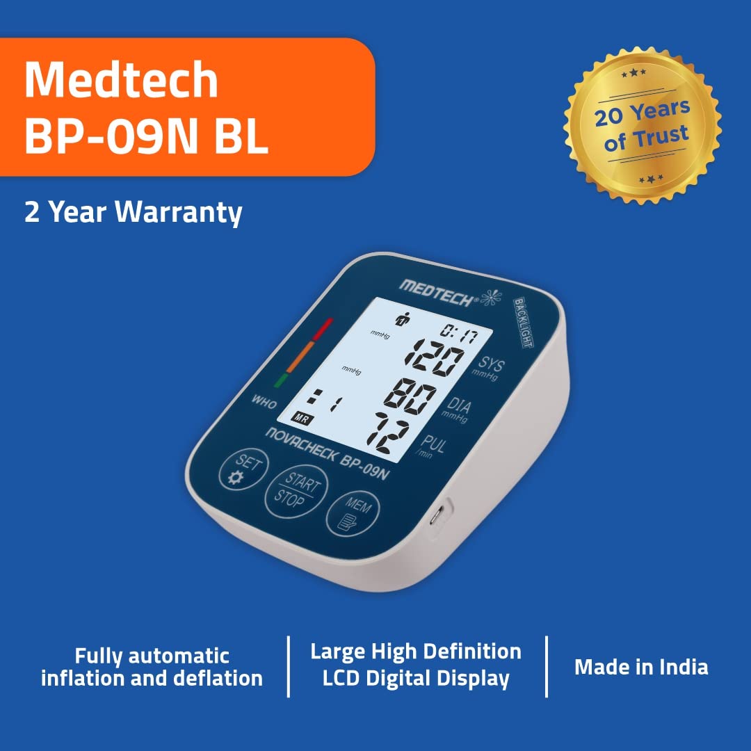 Medtech BP09N Backlight Portable Automatic Digital Blood Pressure BP Monitoring Machine with Smart MDD Technology