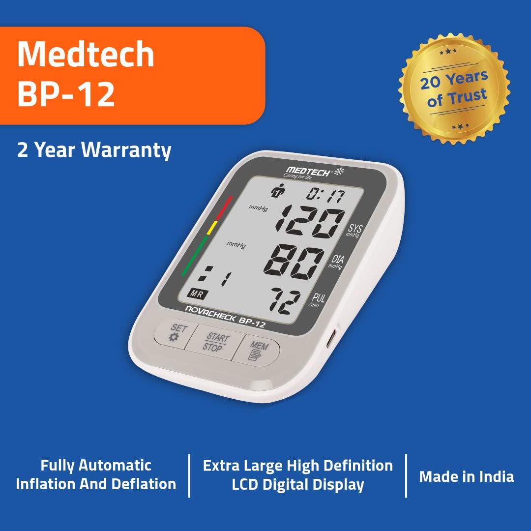 Medtech BP12 Portable Automatic Digital Blood Pressure BP Monitoring Machine with Smart MDD Technology (Grey)