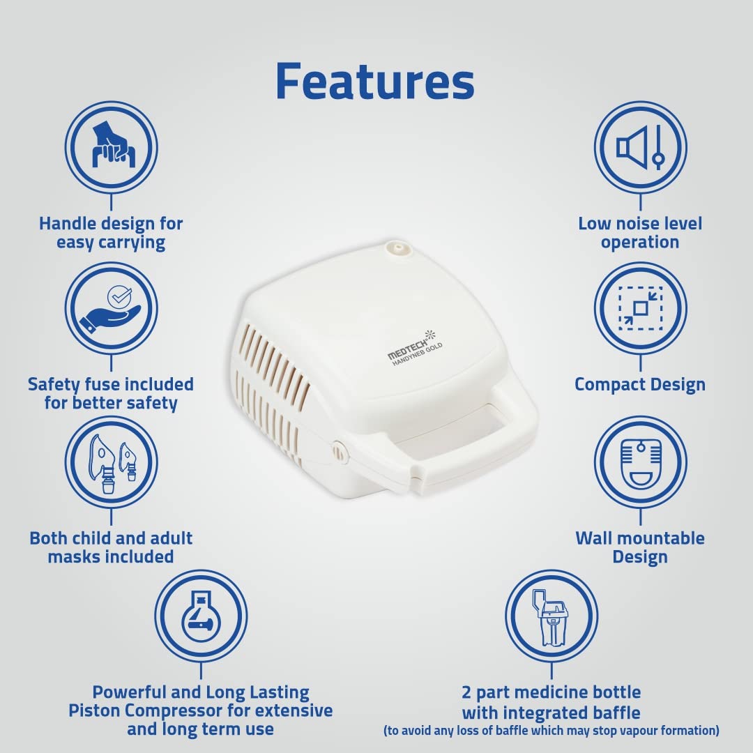 Mendtech Machine Medtech Handyneb Gold Compressor Nebulizer Machine with Kit for Adult