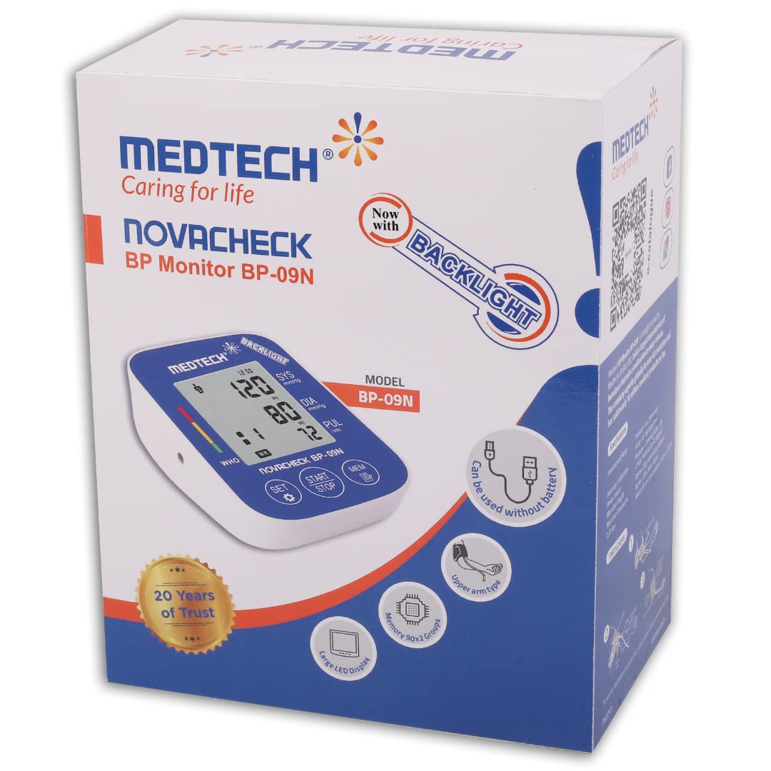 Medtech BP09N Backlight Portable Automatic Digital Blood Pressure BP Monitoring Machine with Smart MDD Technology