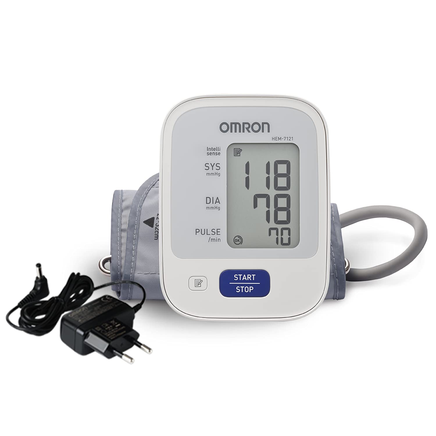 Omron HEM 7121 Fully Automatic Digital Blood Pressure Monitor With Intellisense Technology & Cuff Wrapping Guide For Most Accurate Measurement, White::blue, 16 X 11