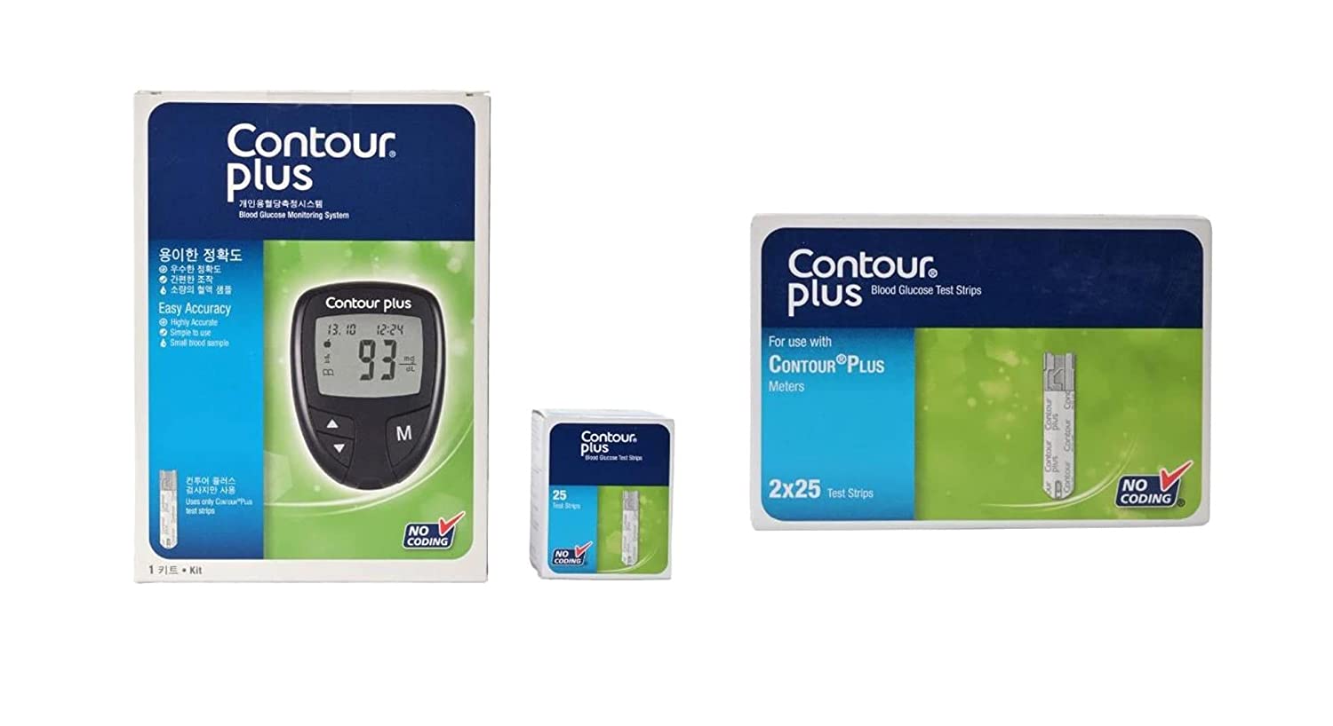 Contour Plus Blood Glucose Monitoring System Glucometer with Strips