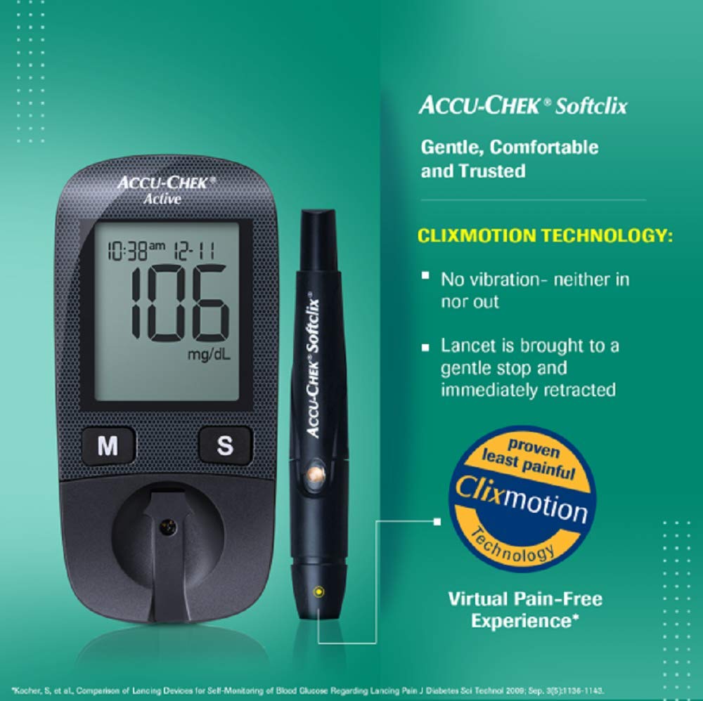 Accu-Chek Active Blood Glucose Glucometer Kit with 10 Strips, 10 Lancets And A Lancing Device Free For Accurate Blood Sugar Testing