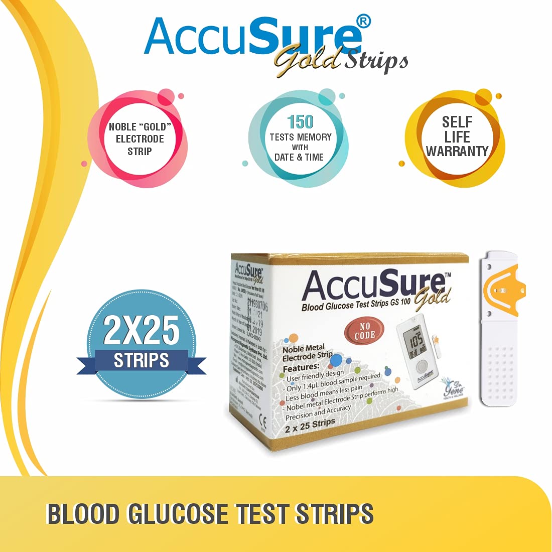 AccuSure Gold Glucometer Test Strips