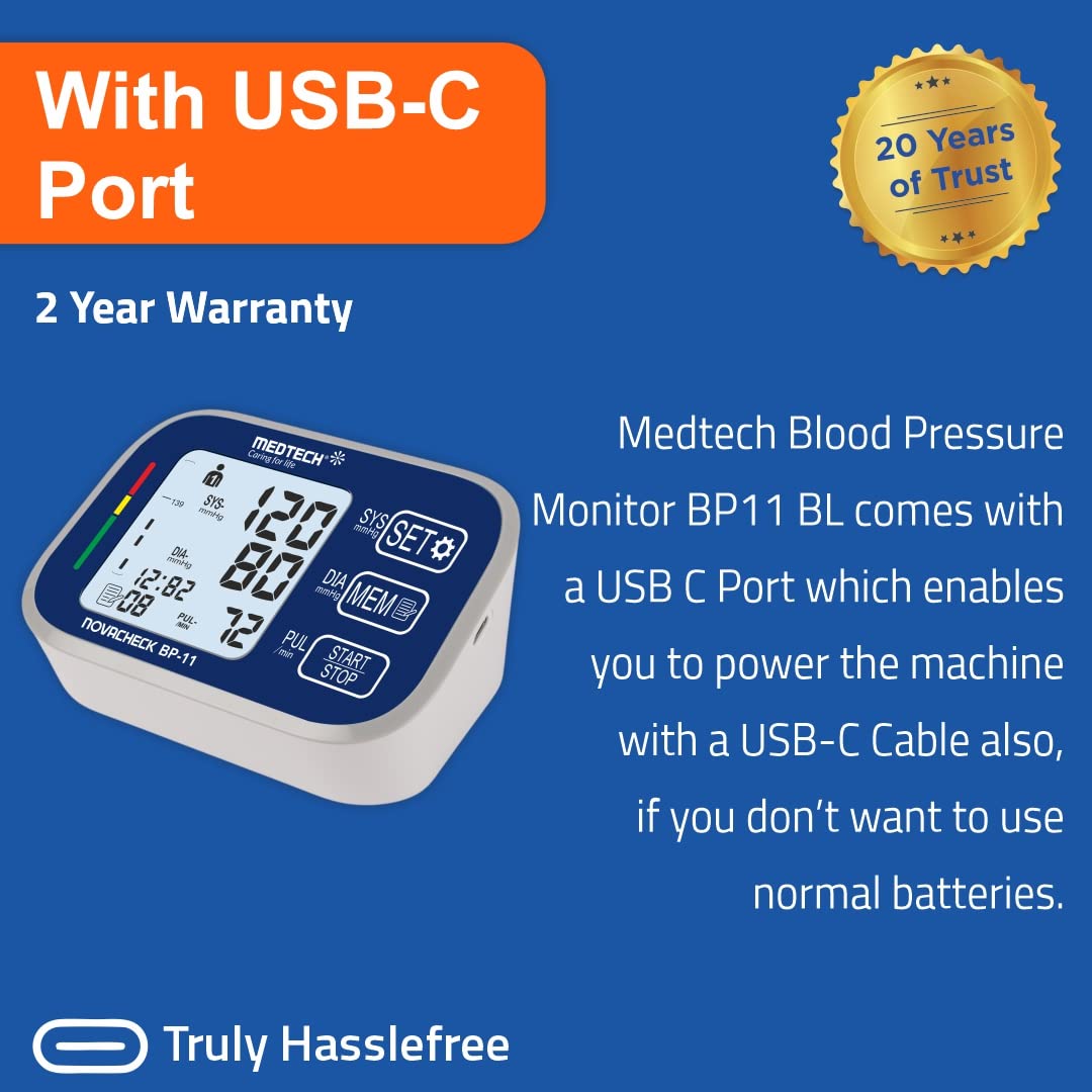 Medtech BP11  Portable Automatic Digital Blood Pressure BP Monitoring Machine with Smart MDD Technology