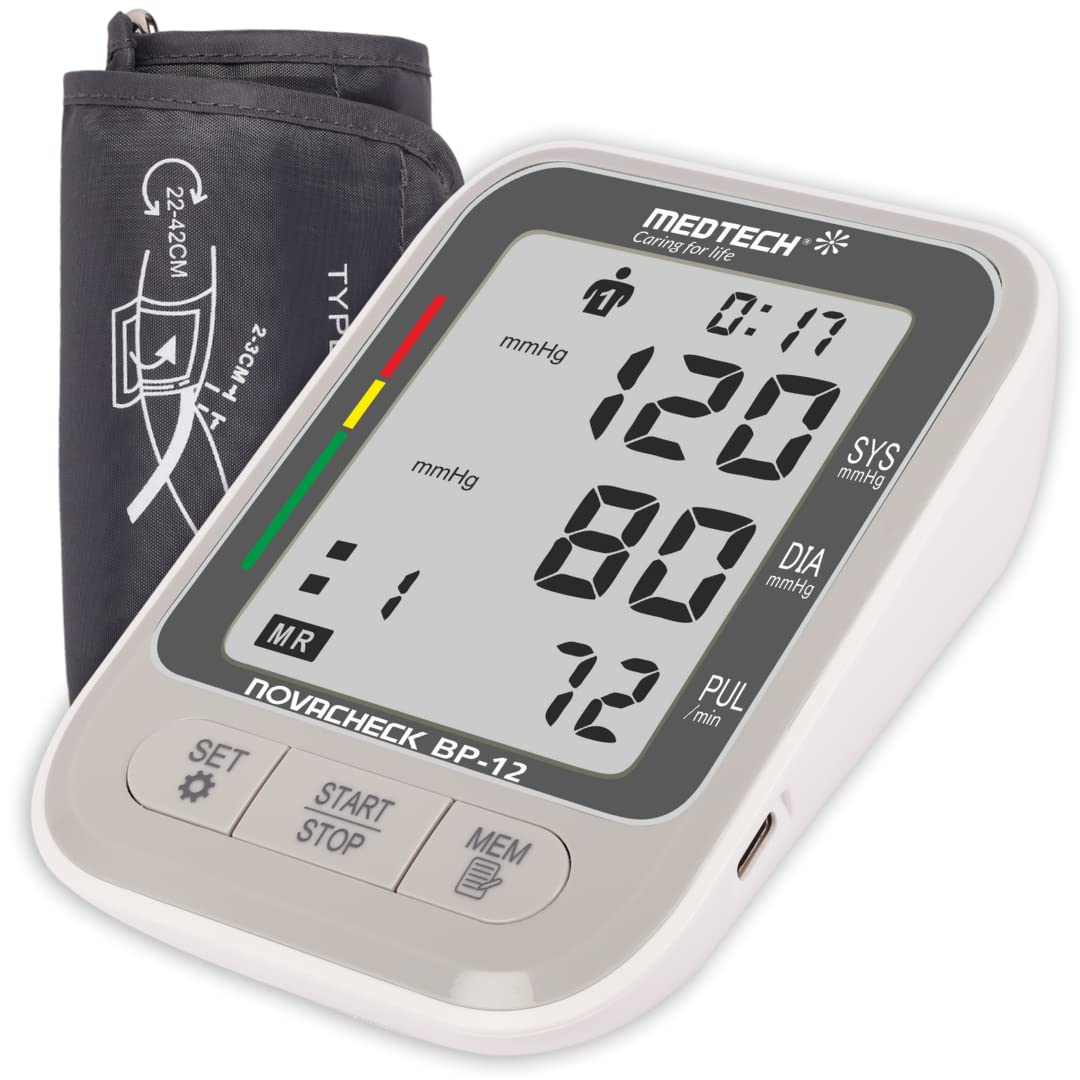 Medtech BP12 Portable Automatic Digital Blood Pressure BP Monitoring Machine with Smart MDD Technology (Grey)