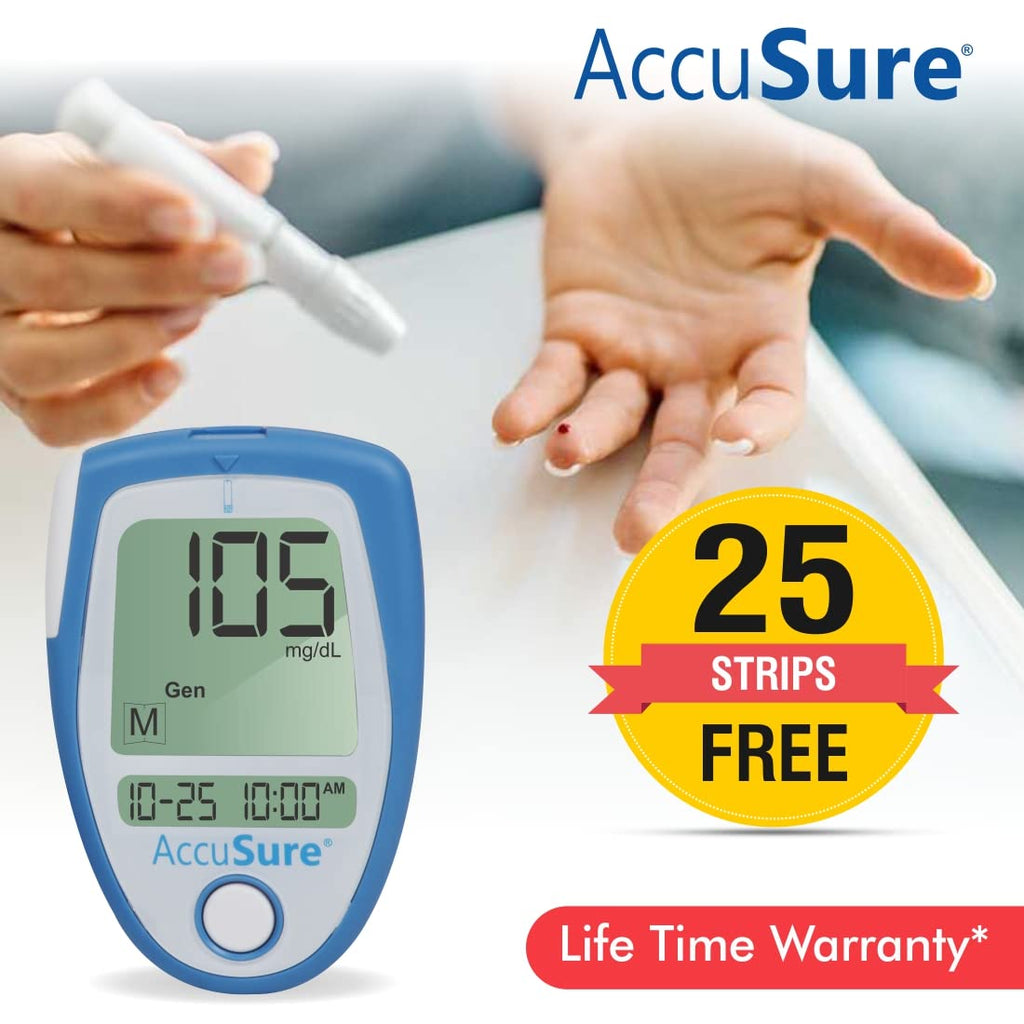 AccuSure Blue Digital Blood Glucometer Kit |with 25 Strips ,10 Lancet,