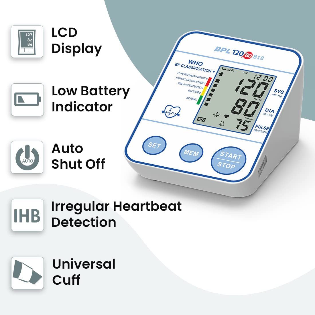 BPL Medical Technologies BPL 120/80 B18 Digital Blood Pressure Monitor with USB Compatibility (White) | CE Certified