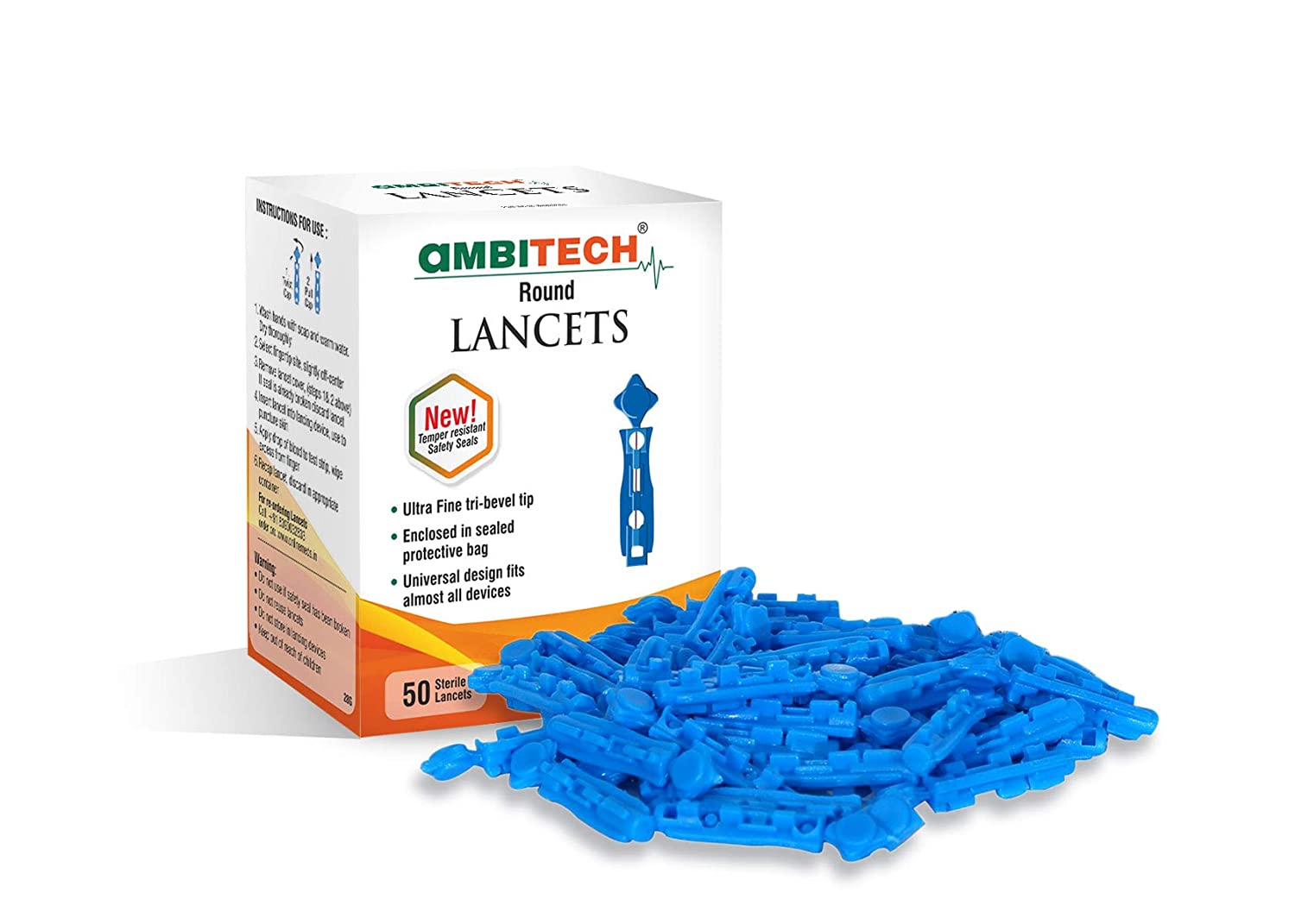 DR. MOREPEN BG-03 25 Test Strips with Ambitech 50 Round Lancets Combo (No Glucometer)