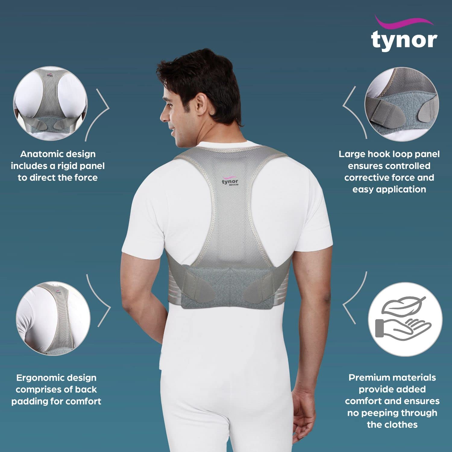 Tynor Posture Corrector, Grey, Medium, 1 Unit