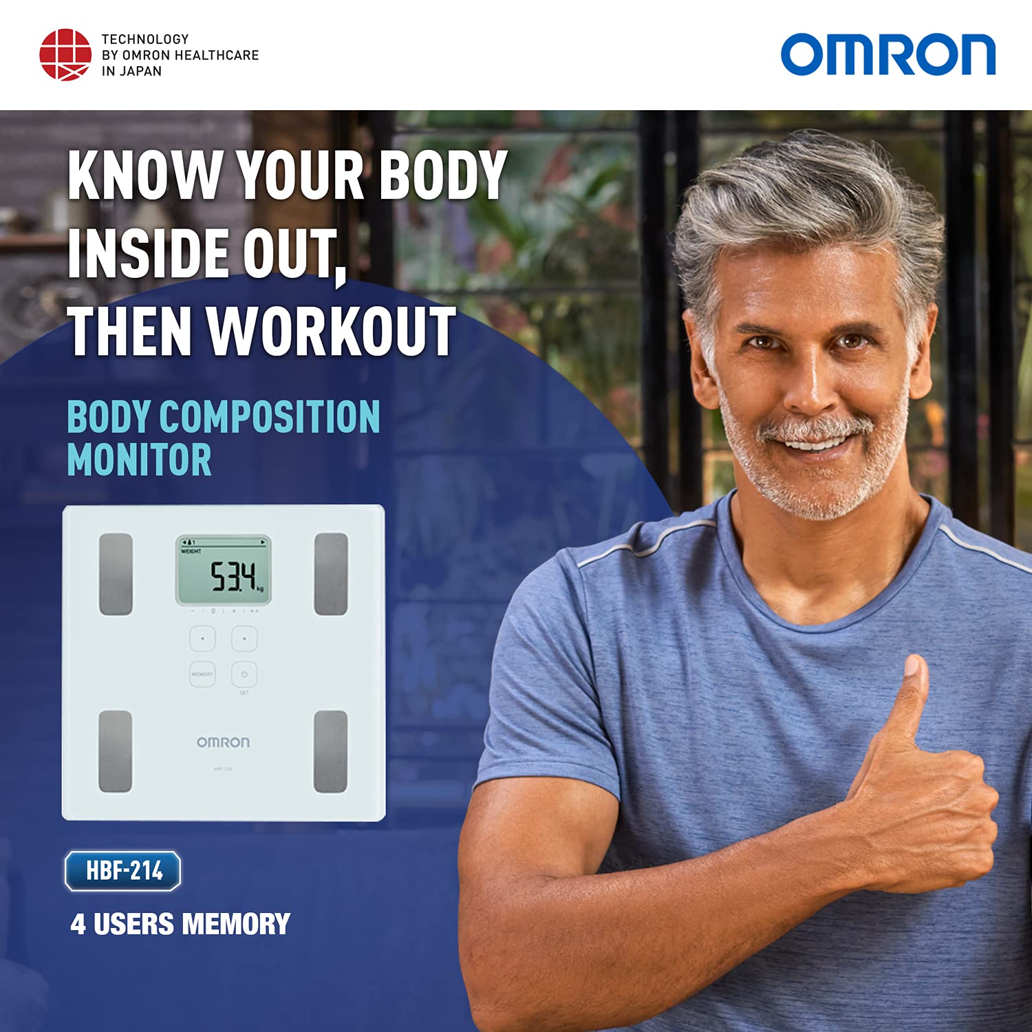 Omron HBF 214 Digital Full Body Composition Monitor with 4 User & Guest  Mode Feature to Monitor BMI, Body Age, Vesceral Fat Level, Body Fat &  Skeletal