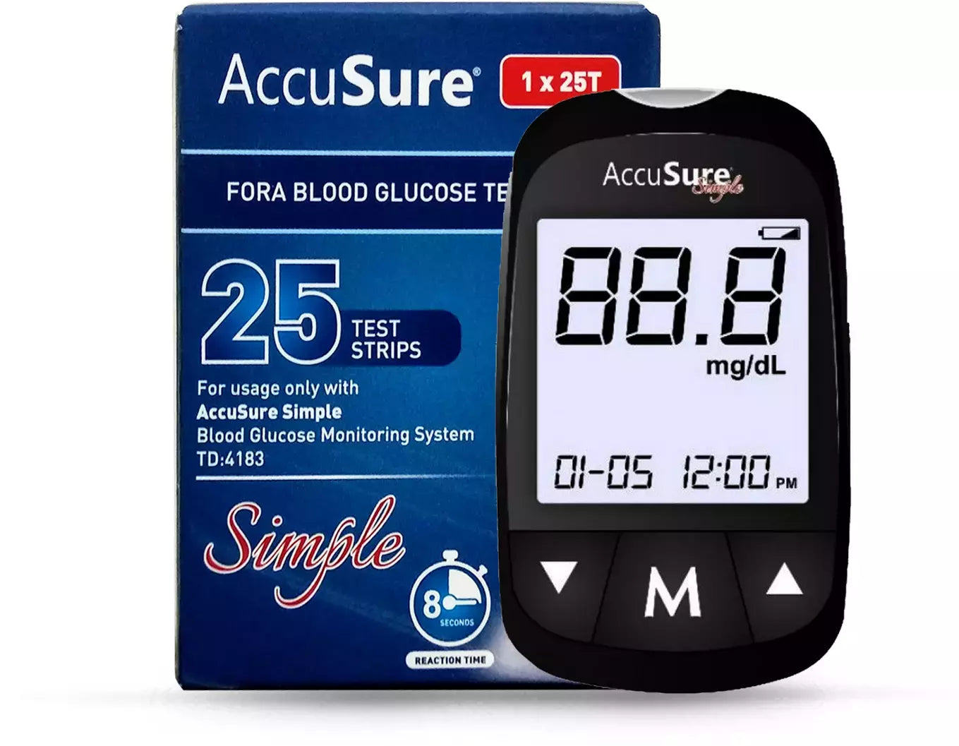 AccuSure Blue Digital Blood Glucometer Kit |with 25 Strips ,10 Lancet,1 Lancing device for Accurate Blood Glucose Sugar Testing Machine