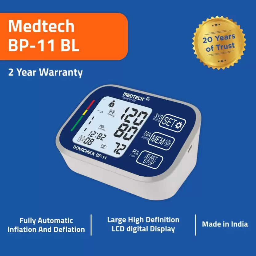 Medtech BP11 BL Portable Automatic Digital Blood Pressure BP Monitoring Machine with Smart MDD Technology